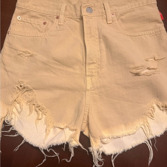 Denimist pale yellow Distressed Women's Shorts - Picture 1 of 2